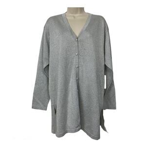 Evan Picone Cardigan Sweater Women Large Silver Gray Slinky Knit Glam Dressy NEW